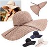 Floppy Foldable Ladies Women Straw Beach Sun Hat With Wide Brim For Summer Travel