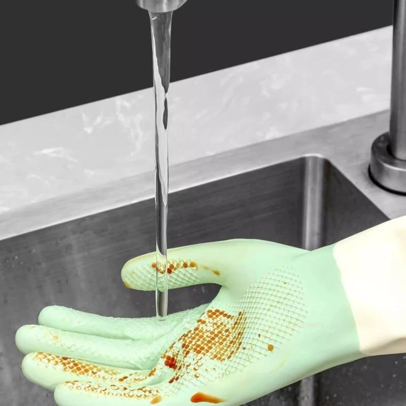 Kitchen Oil Resistant, Durable, Wear-resistant, Waterproof Rubber Gloves, Laundry and Cleaning Gloves, Silicone