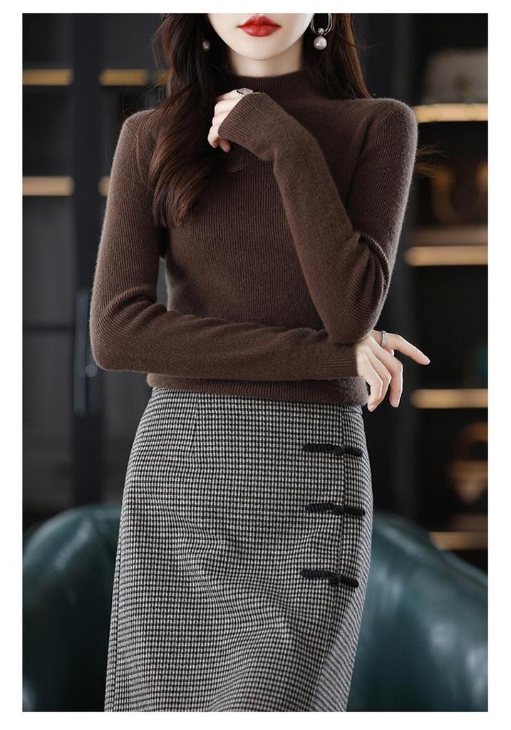 2023 Women's High Neck Pure Wool Knit Sweater - Autumn/Winter Base Layer