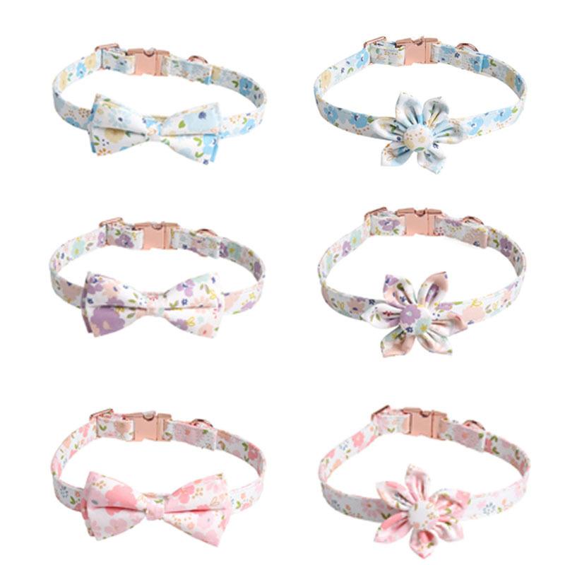 New Floral Dog Collar Rose Gold Sunflower Bow Pet Collar for Dogs Cat Collar Cat Harness Dog Clothes Dogs Accessoires Pet