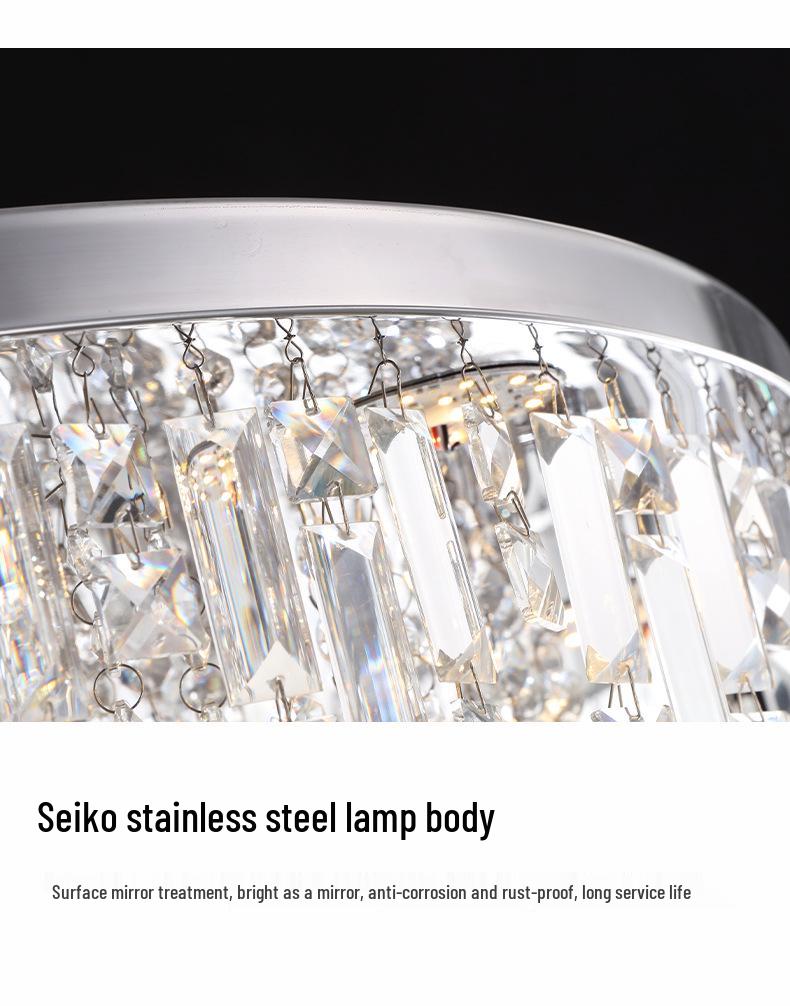 Luxurious French Crystal Ceiling Lamp - High-End Stainless Steel Round Fixture for Living Room or Master Bedroom.