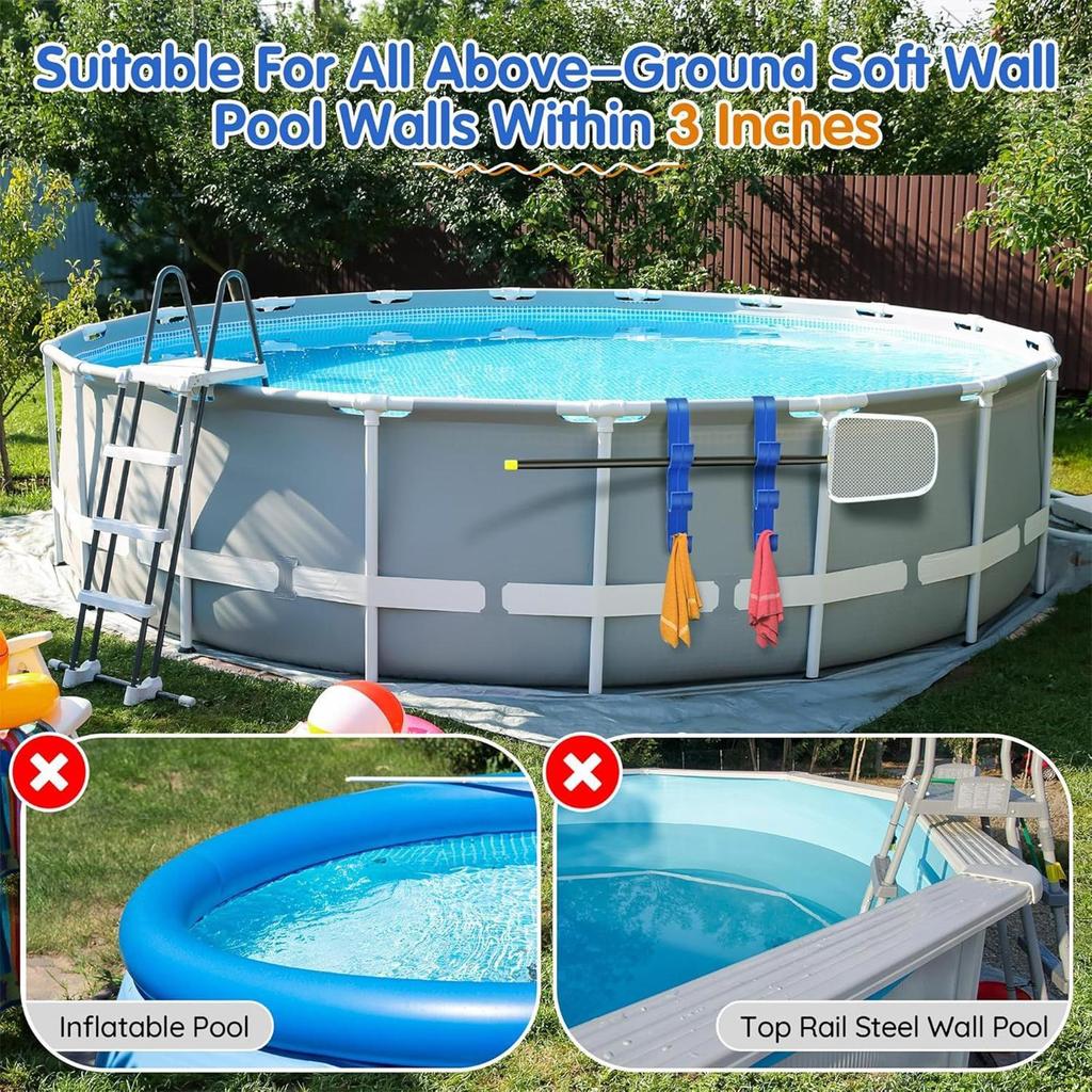 2pc Universal Pool Equipment Storage Hooks, Adjustable Waterproof Wall Bracket, Sturdy Organizer For Telescopic Poles L eaf Rake