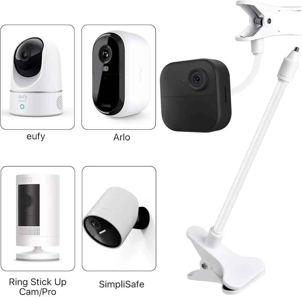 Flexible Baby Monitor Camera Bracket Suitable for Crib Outdoor Indoor Desktop Clip Universal 1/4'' Screw Cameras Mount Clamp