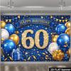 2D plane 60-year-old diamond-encrusted digital birthday background cloth, navy blue starry background with diamond encrations
