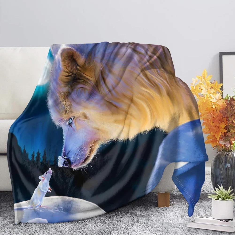 Print  Wolf Pattern King Queen Size All Super Soft Lightweight Blanket for Bed SofaWarm