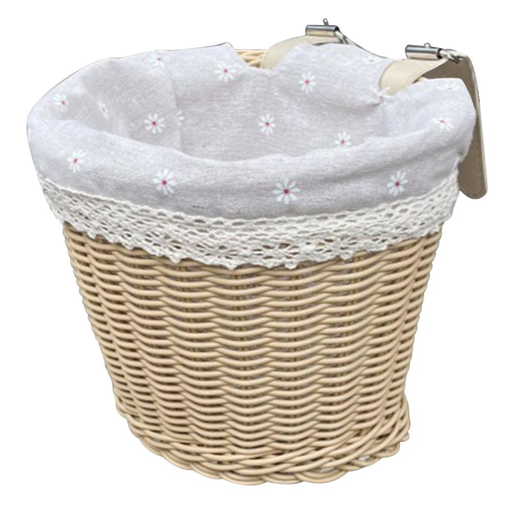 Bike Front Basket with Liner Cycling Handlebar Basket Adjustable Leather Straps Bike Scooter Tricycle Basket for Girls Women