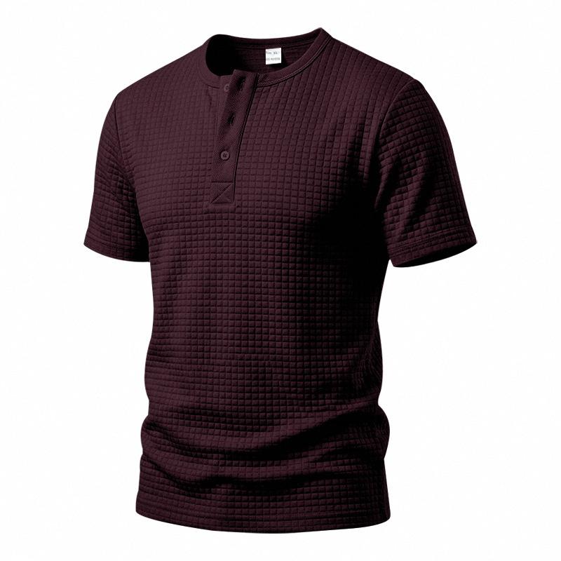 Men's Waffle Knit Henley T Shirts Short Sleeve Casual Solid Color Summer Basic Tee Tops