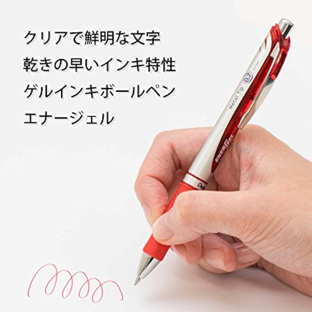 Pentel Ballpoint Pen Gel Ink Gel Knock Type, 0.7 Mm, Silver Shaft, BL77-B, Red, 10 Pcs