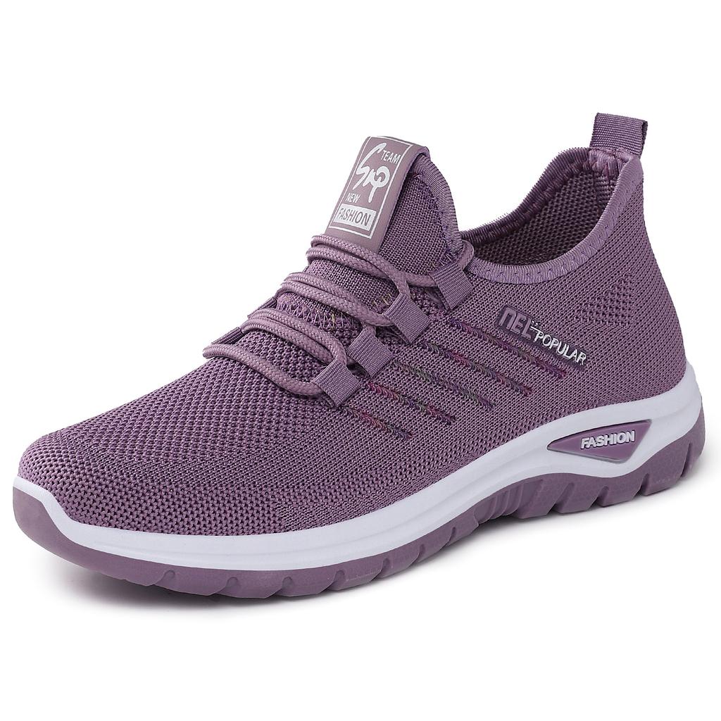 Shoes female couple large size lace-up sneakers soft-soled women's shoes fly-woven breathable casual shoes shallow mouth thick-soled single shoes