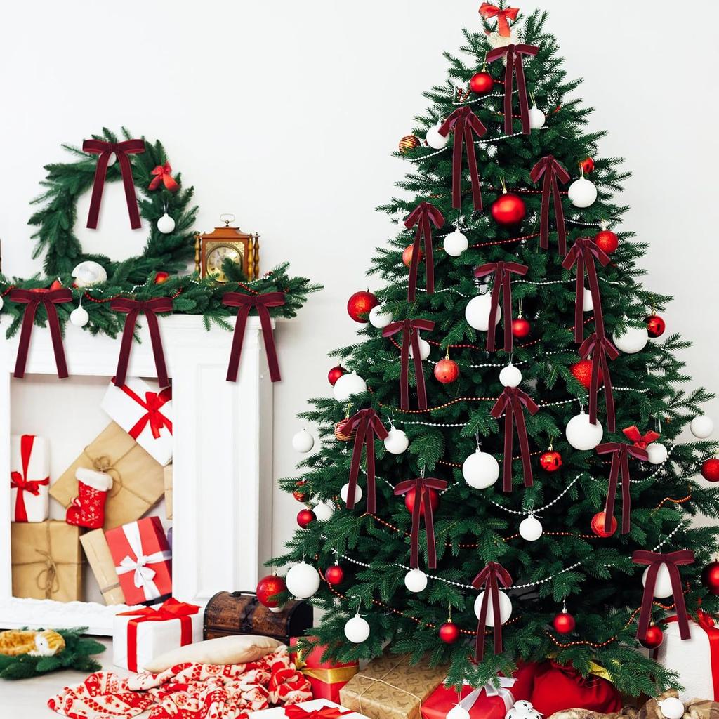 24 szt. Aksamitne kokardy ozdoby na choinkę Vintage aksamitne kokardy wstążkowe na girlandę, wieniec, dekoracje świąteczne do wnętrz