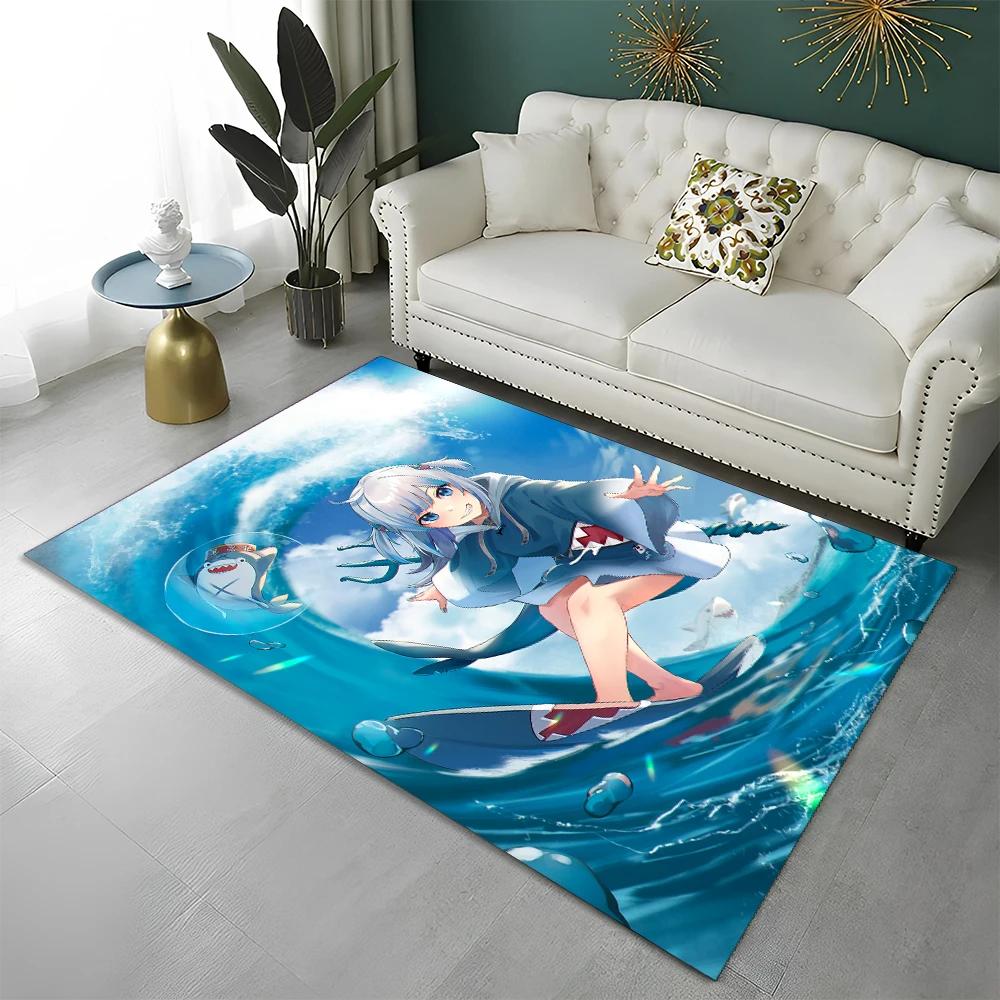 3D Cute Gawr Gura Hololive Cartoon Carpet Rug for Home Living Room Bedroom Sofa Doormat Decor,kids Area Rug Non-slip Floor Mat
