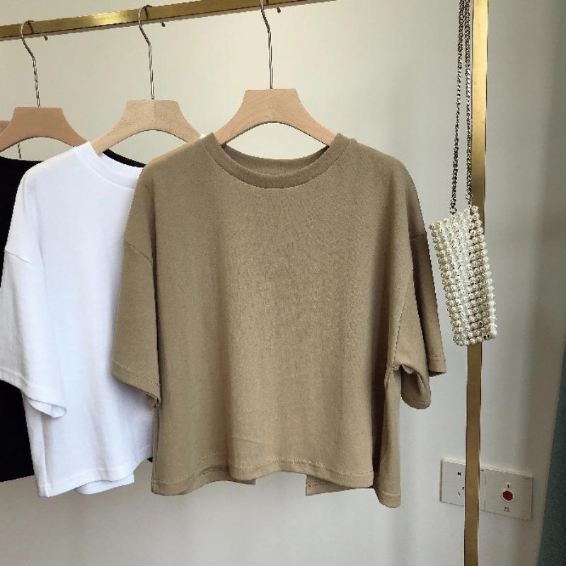 Backless Short T-shirt for Women Sweet and Spicy Korean Style Summer New Round Neck Loose Short-sleeved Top
