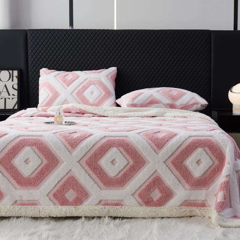 Double Layer Lamb Wool Blankets Thick Soft and Warm Geometric Jacquard Tafu Velvet Quilt Office Nap Sofa Multi-functional Blanket