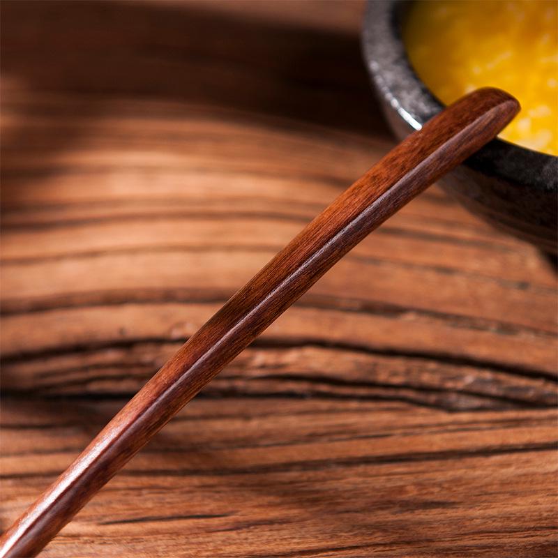 Nanmu Wooden Spoon with Flat Handle - Solid Color, Household Use, Suitable for Soups, Kids' Meals, and Honey.