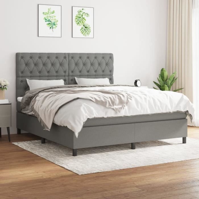 3142026 vidaXL Lit à sommier tapissier avec matelas Gris foncé 160x200cm Tissu
