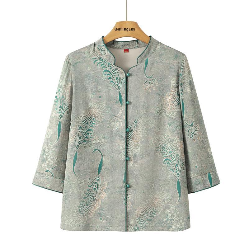 Yuzhaolin Senior Women s New Chinese Style Button Knot Stand-Up Collar Shirt XL