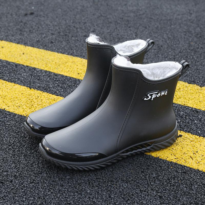 2025 nové pánské krátké vodotěsné gumové boty pro volný čas, rybaření, mytí aut, pracovní vodní boty, protiskluzové sametové holínky