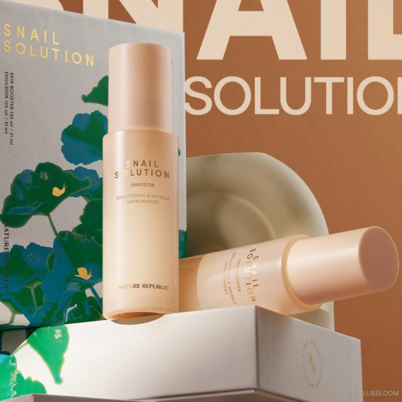 Nature Republic Snail Solution Skin Care 2-Set (Skin Booster 130ml + Emulsion 120ml) (+Free Gift)