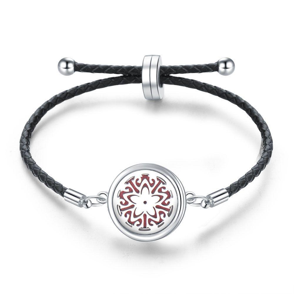 Women's Adjustable Braided Leather Aroma Diffuser Tree of Life Bracelet