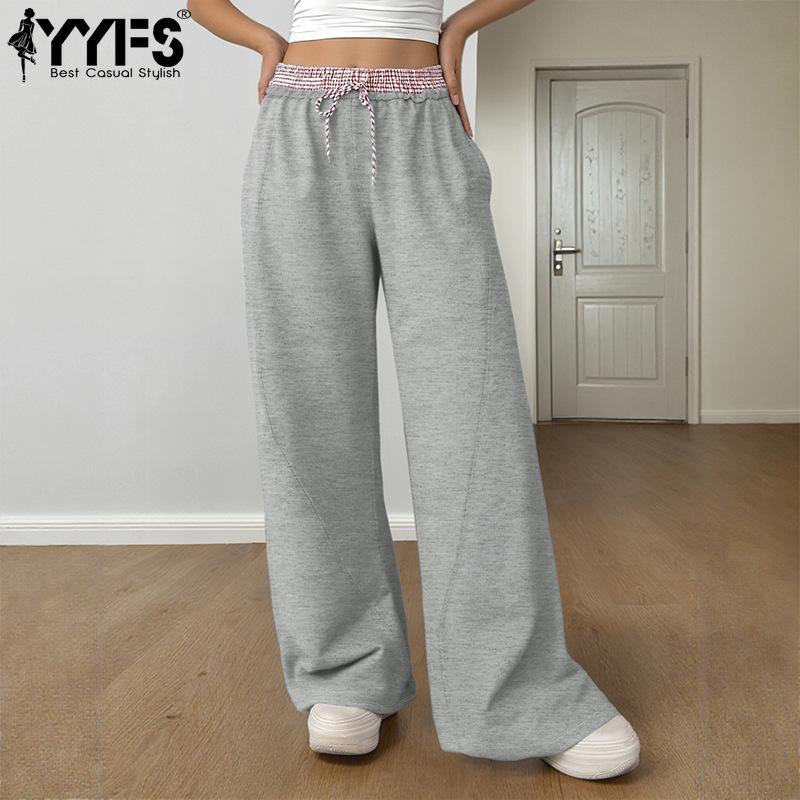 YYFS Women's Fashion Casual Solid Color Print High Waist Trousers Pants & Capris