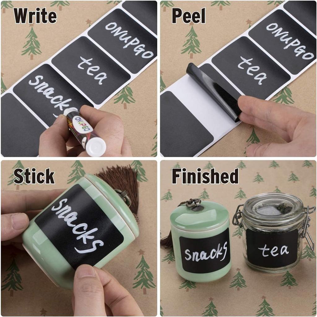 Chalkboard Labels-150pcs Waterproof Reusable Blackboard Stickers with 1 Liquid Chalk Marker for Mason Jars, Parties Decoration, Craft Rooms, Weddings