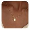 Exclusive 18K Gold Vacuum-Plated Stainless Steel Engraved Square Pendant Necklace with Alphabet Letters