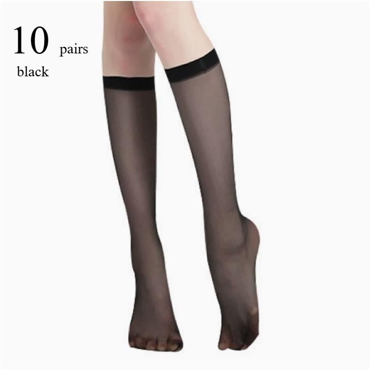 5/10/20 Pairs Women Ultra-Thin Nylon Stockings Transparent Elasticity Ladies Knee Socks Summer Long Socks For Girls Stocking