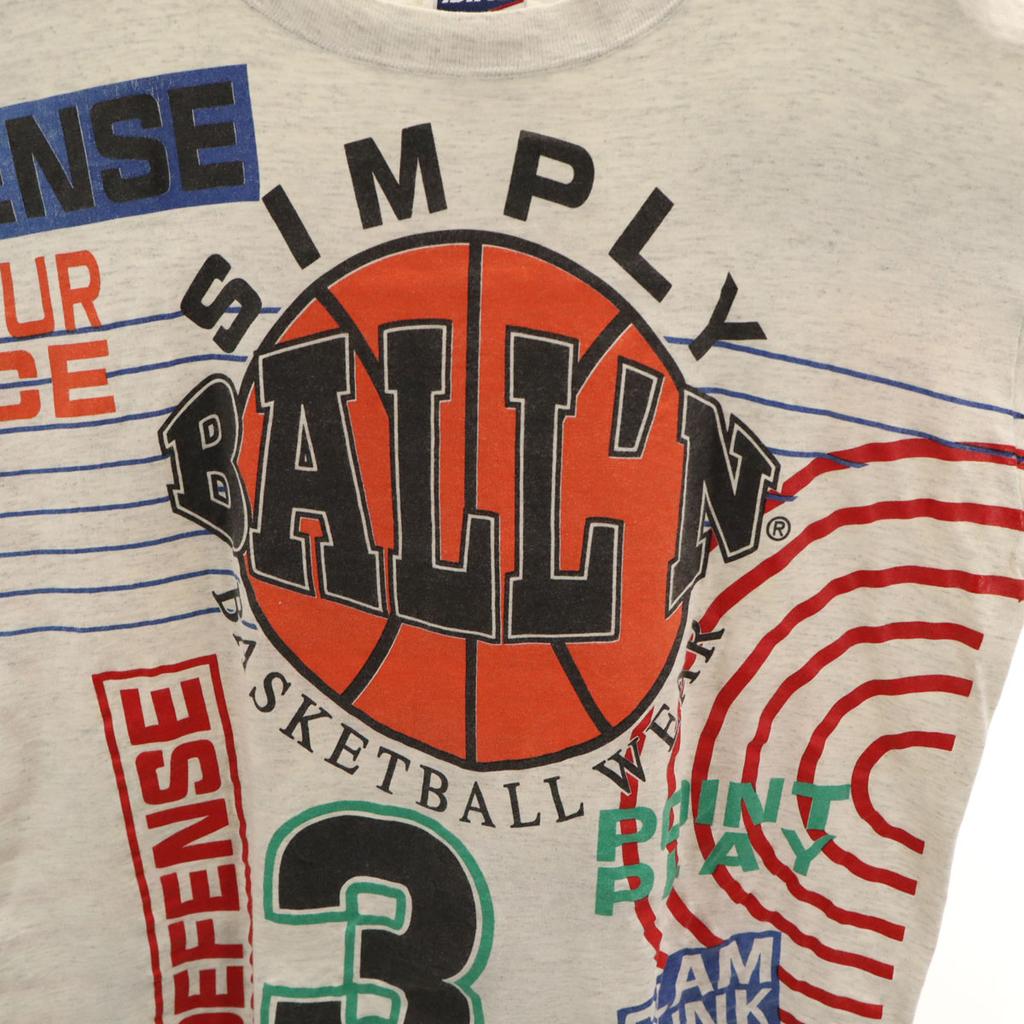 BIKE 90s Made in USA Old BALL'N Short sleeve T-shirt L gray basketball Men's Used
