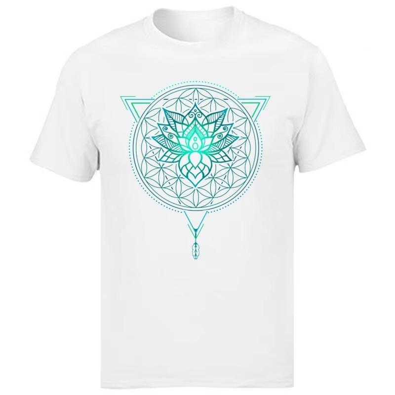 Mandala Géométrique Fleur de Lotus T-shirt Classique Homme Hauts d'Été T-shirts Tissu Coton Super T-shirt OM T-shirts Chemises Noires Mode