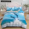 Dolphin Ocean King Queen Duvet Cover Cute 3D Sea Animal Bedding Set for Kids Teens Adults Shoal of Fish Blue 23pcs Quilt Cover