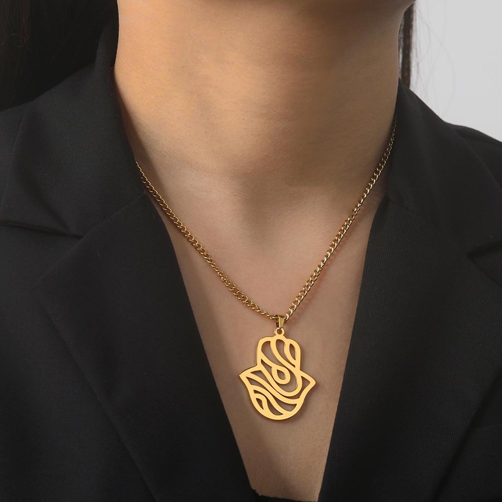 Dawapara  Vintage Filigree Hamsa Hand of Fatima Star of David Hexagram Necklace Good Luck Success Amulet Jewelry Stainless Steel
