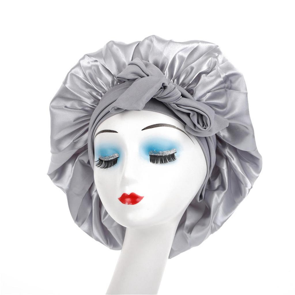 Women Satin Bonnet Solid Sleeping Hat Stretchy Tie Band Elastic Night Shower Cap Adjustable Hair Head Cover Bonnet for Women