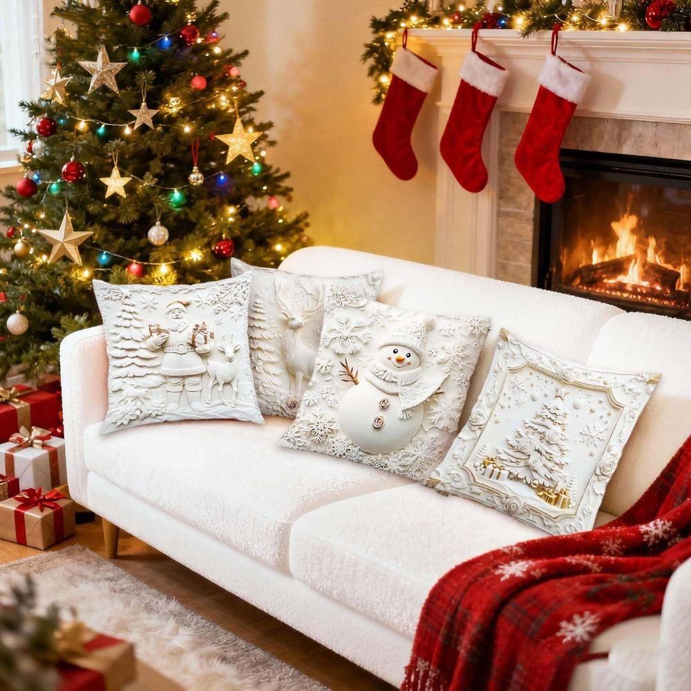 Christmas Day Pillowcase Pillow core protection Removable Cushion Slipcover Polyester Pillow Case Protector Holiday Supplies