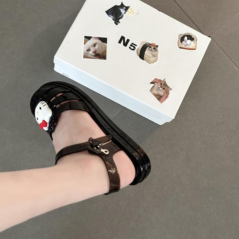 Casual cartoon Hello Kitty jelly crystal flats ladies summer retro cute KT cat versatile hollow sandals