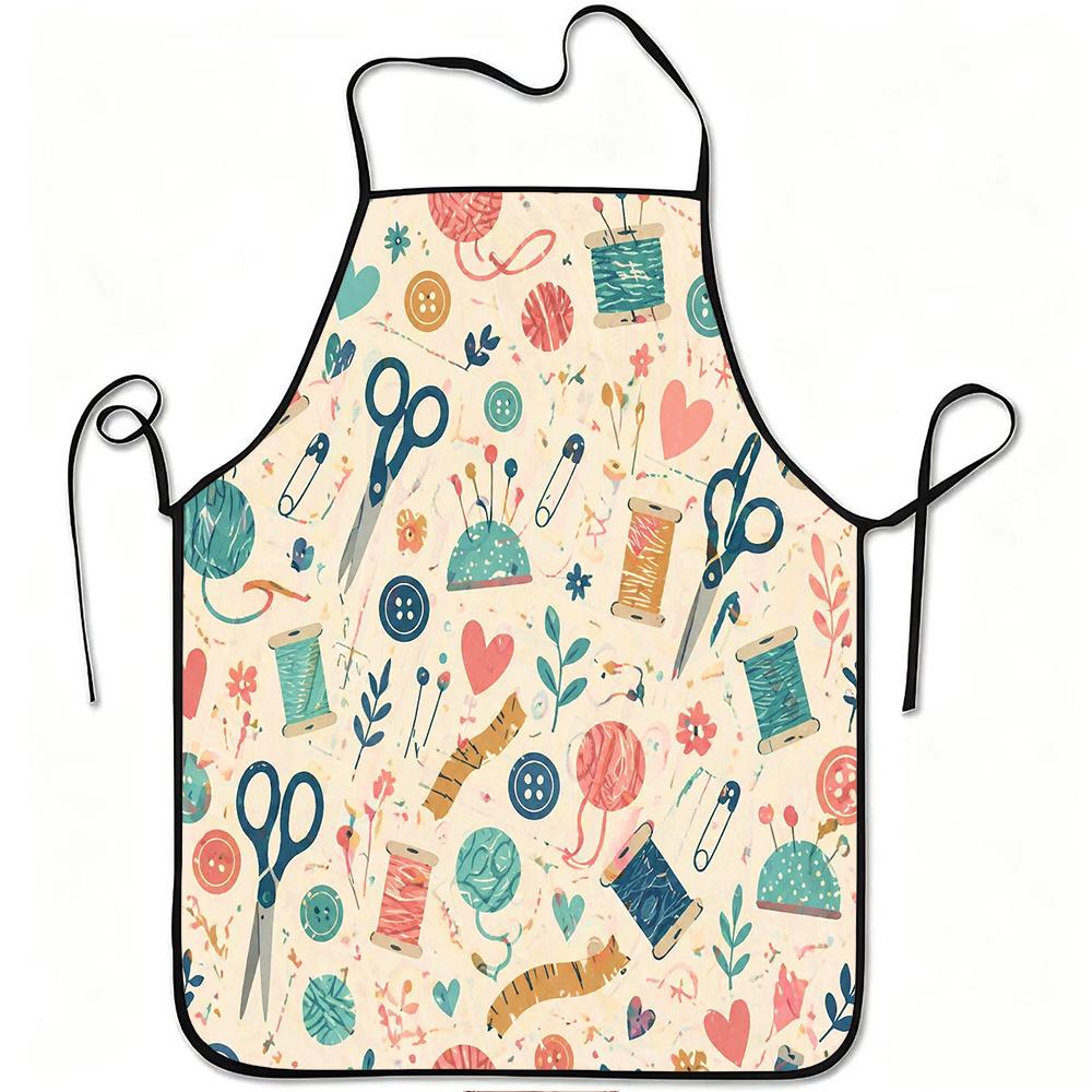1pc Sewing Tools Pattern Print Apron, Durable and Easy To Clean, Adjustable Waistband, Polyester Material, for Kitchen Cooking, Gardening, Orchard Pic