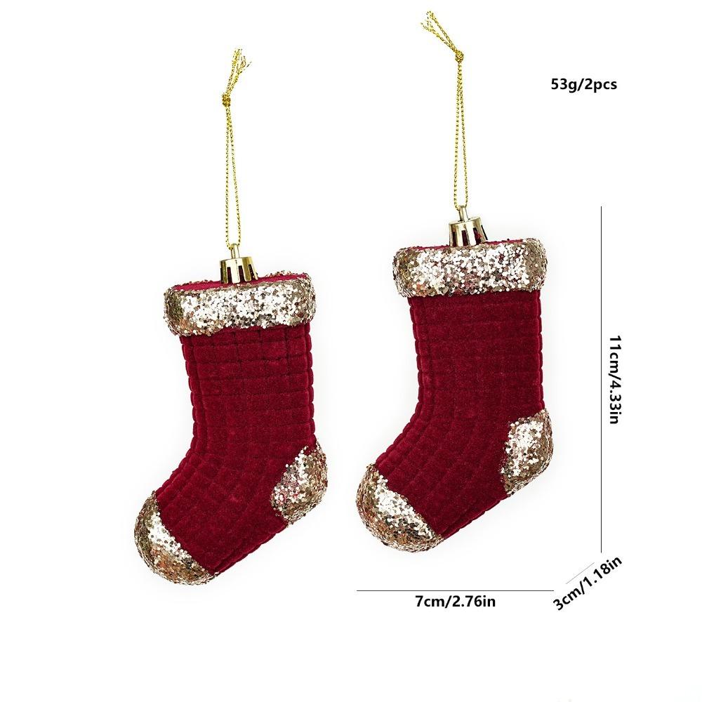 2PCS Wine Red Color Christmas Ornament Flocked Surface Xmas Decor Hanging Pendant Holiday Party