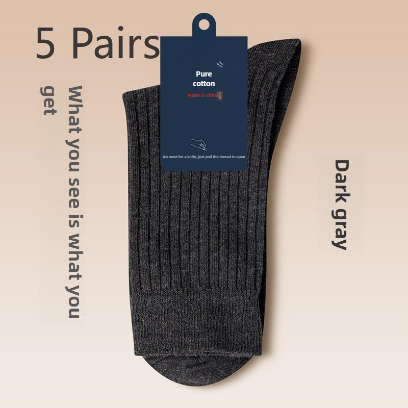 5 Paires de Chaussettes Mi-Tubes d'Affaires pour Homme Printemps et Automne en Pur Coton Respirant Quatre Saisons