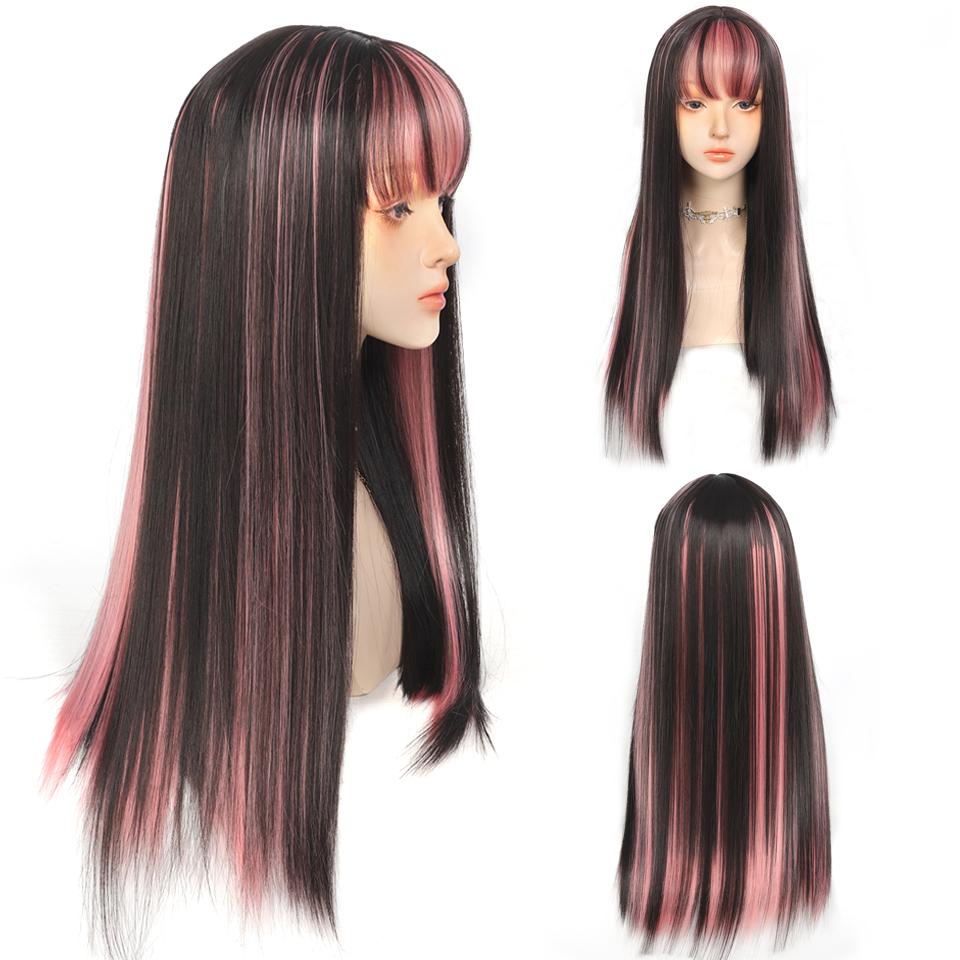 

Синтетический длинный прямой парик Harajuku розово-коричневого цвета с челкой, термостойкие парики Kawaii Lolita для женщин, парик для косплея