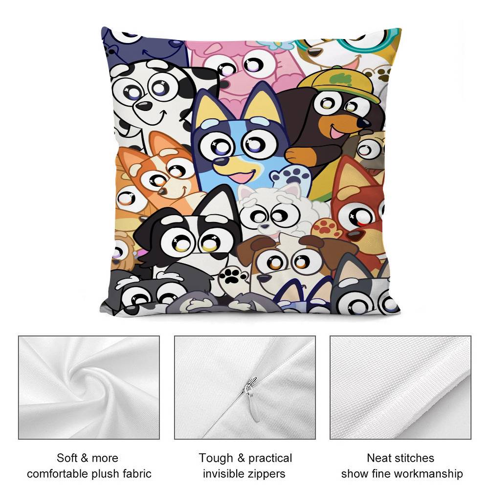 Cute Cartoon B-BlueyES Pillow Case Short Plush Double-sided Print Square Throw Pillow Covers Sofa Home Cushion Decor