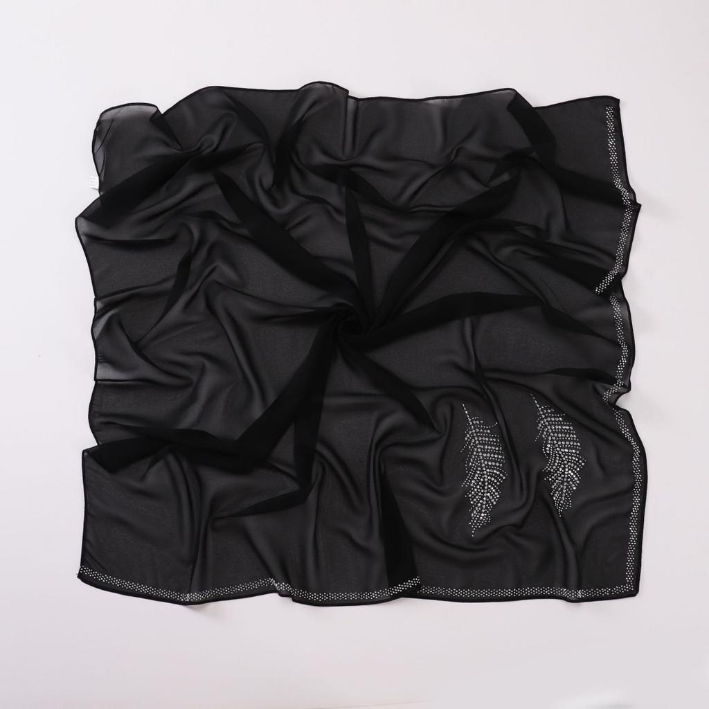 90Cm Luxury Rhinestone Feather Square Bubble Chiffon Instant Hijabs Shawls Lady High Quality Wrap Bufandas Ramadan Muslim Sjaal