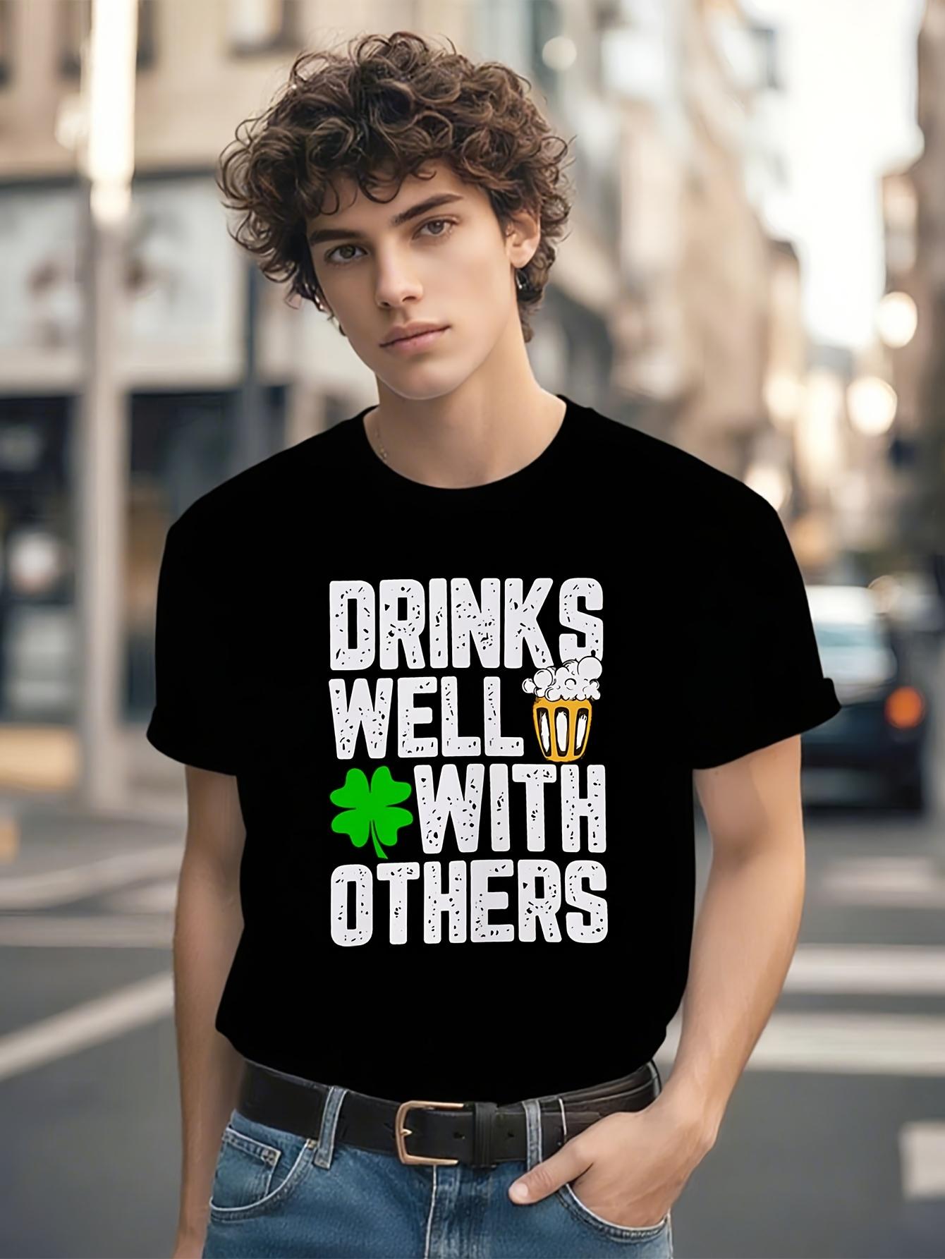 Funny Drinks Well with Others Tshirt - Black with Bold Wh... XXL