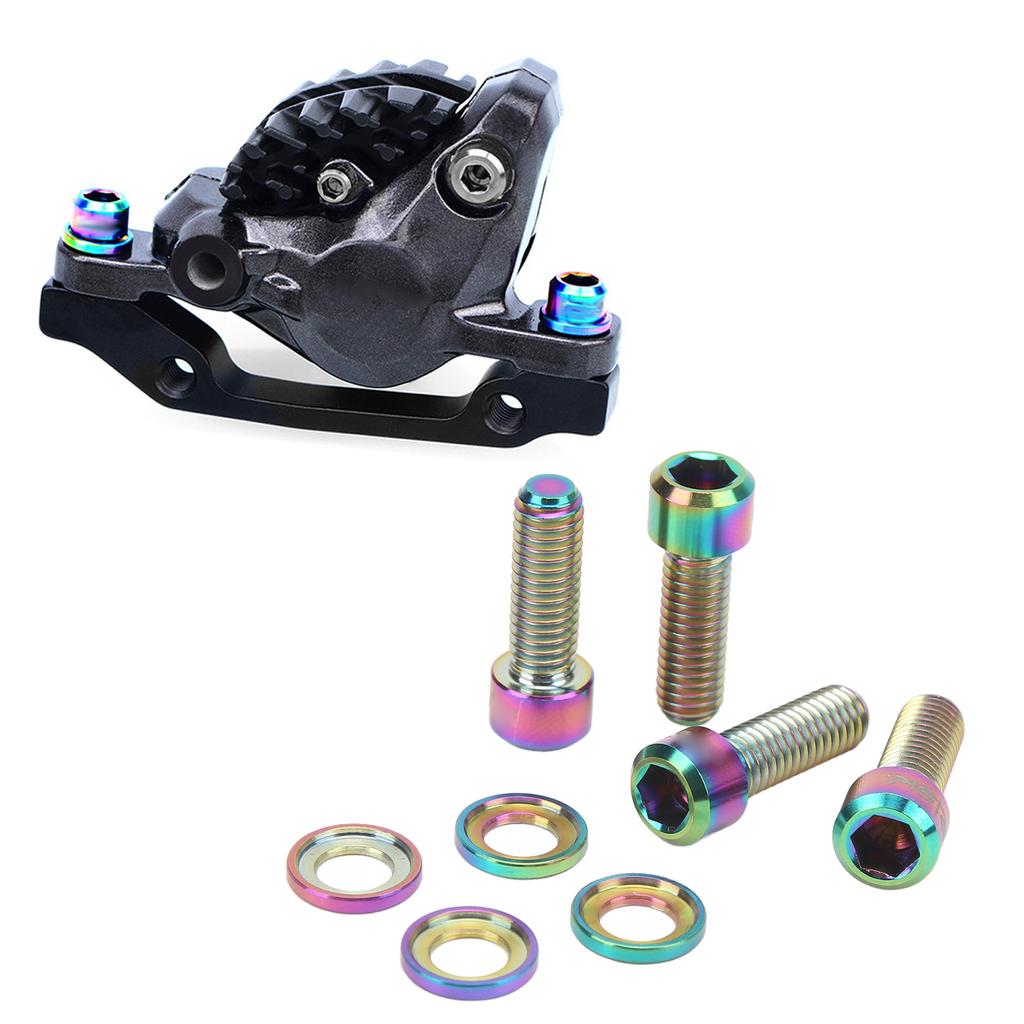 4 Sets Disk Brake Screw Washers Set M6 18mm Firm Connection Rustproof Light Ti Alloy Disk Brake Fixing Screw Set