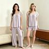 Women's Pajamas Set Lace Splicing Thread Short Sleeves Short Sleeves Trousers Sweet Loungewear Three-piece Set Popular