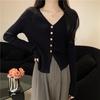 Baijiu red neck knitted cardigan women's top spring single-breasted sweater temperament top bottoming shirt