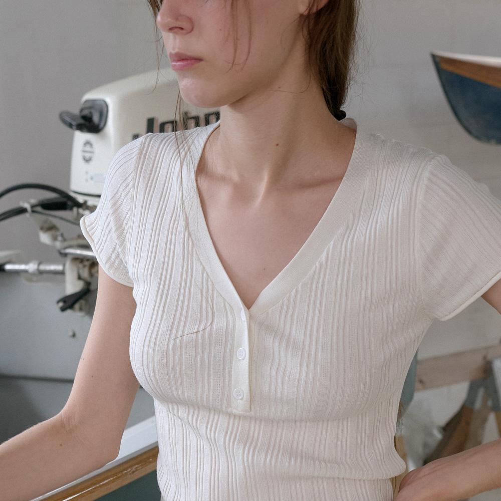 Elssibeui Tencel V-Neck Button Knit_Ivory