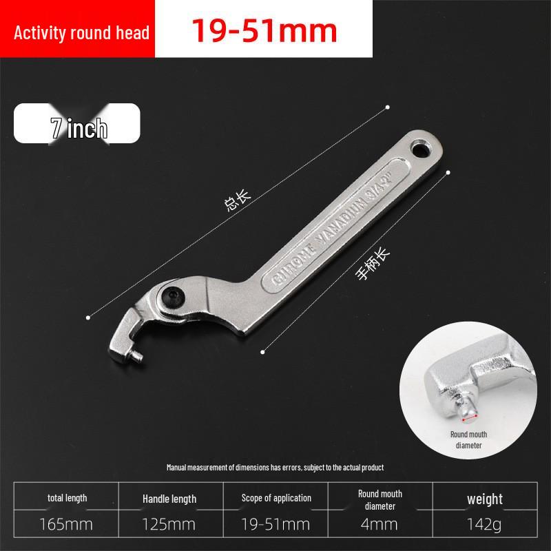 Multi-Functional Crescent Wrench with Detachable Hook for Water Meters, Motorcycle Shock Absorbers, and Round Nuts