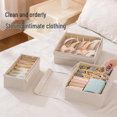 Fabric Lingerie Storage Box with Lid - Foldable Organizer for Bras, Underwear, and Socks.