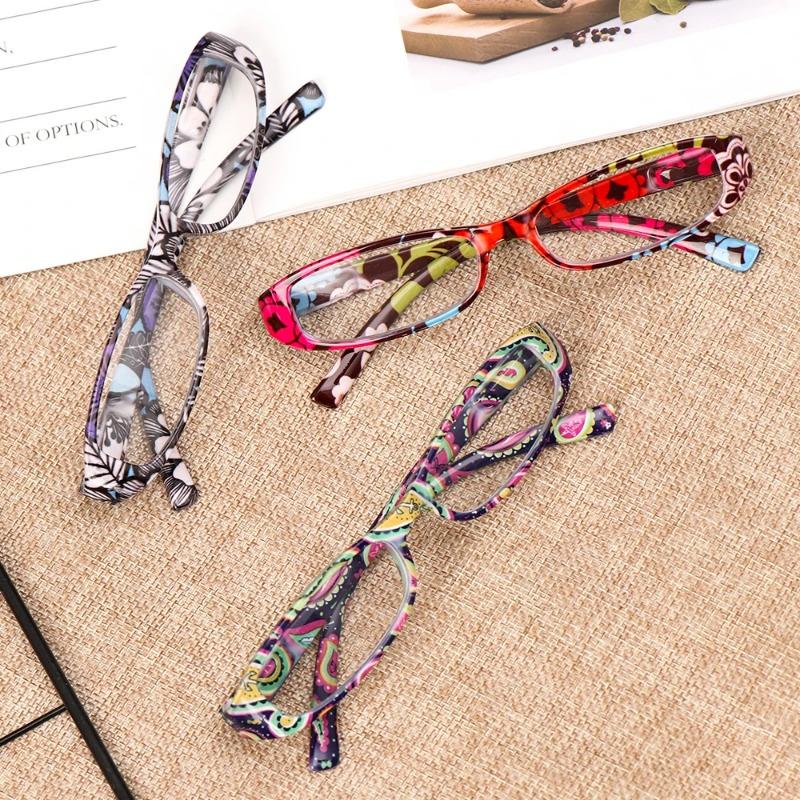 1PC New Fashion Women Reading Glasses Matching Pouch Ultra Light Resin Print Flower Magnifying Eyeglasses Vision Care