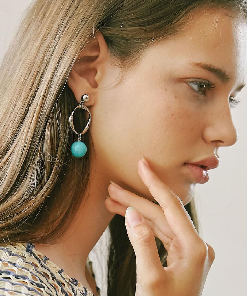 Wit-Holiday Vivid Marble Hoop Earring (Silver-Blue)