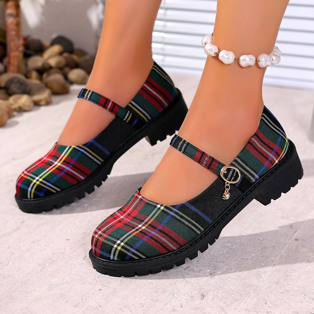 Damen Sneaker Frühling Damen Runde Zehenpartie Student Lolita Schuhe Bequeme High Heels Sneaker Damen Plateau Karomuster Mary Jane Schuhe
